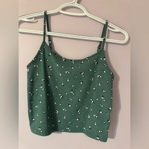 American Eagle Floral Ribbed Cropped Tank (Small)